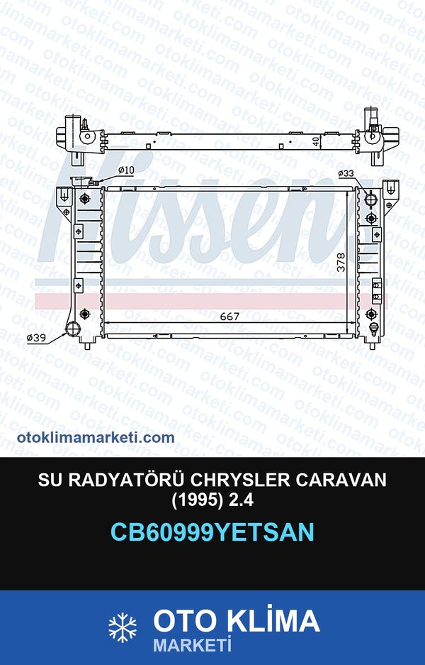 Su Radyatörü Chrysler Caravan (1995) 2.4 — SU RADYATÖRÜ — YETSAN marka — Uyumlu: CHRYSLER