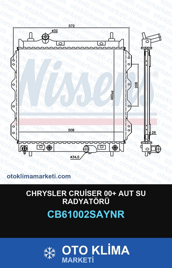 Chrysler Cruiser 00+ Aut Su Radyatörü — SU RADYATÖRÜ — UNICORE marka — Uyumlu: CHRYSLER