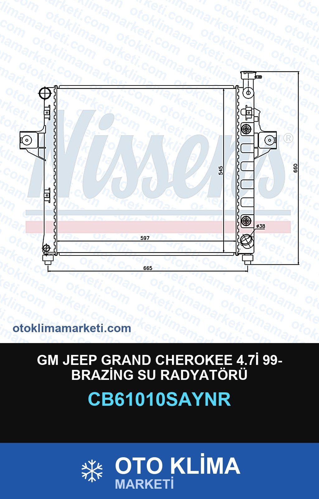 GM Jeep Grand Cherokee 4.7İ 99- Brazing Su Radyatörü — SU RADYATÖRÜ — UNICORE marka — Uyumlu: JEEP
