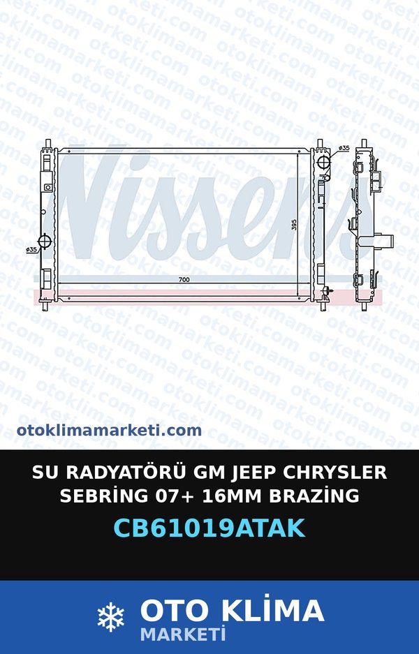 Su Radyatörü GM Jeep Chrysler Sebring 07+ 16MM Brazing — SU RADYATÖRÜ — VEKA marka — Uyumlu: CHRYSLER, JEEP