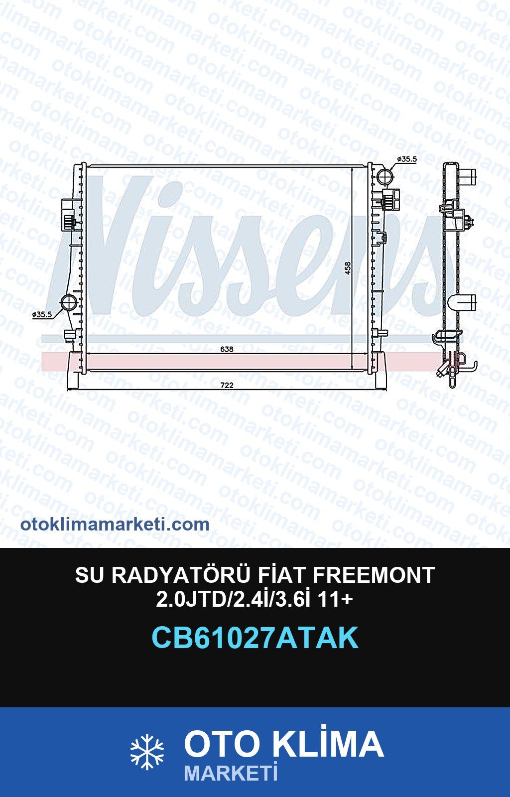 Su Radyatörü Fiat Freemont 2.0JTD/2.4İ/3.6İ 11+ — SU RADYATÖRÜ — VEKA marka — Uyumlu: FIAT