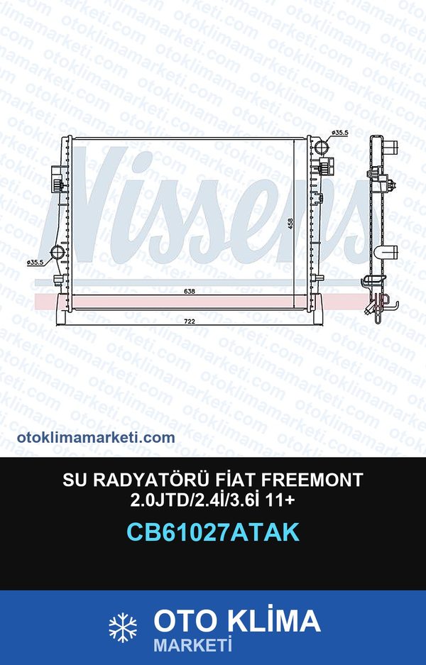 Su Radyatörü Fiat Freemont 2.0JTD/2.4İ/3.6İ 11+ — SU RADYATÖRÜ — VEKA marka — Uyumlu: FIAT
