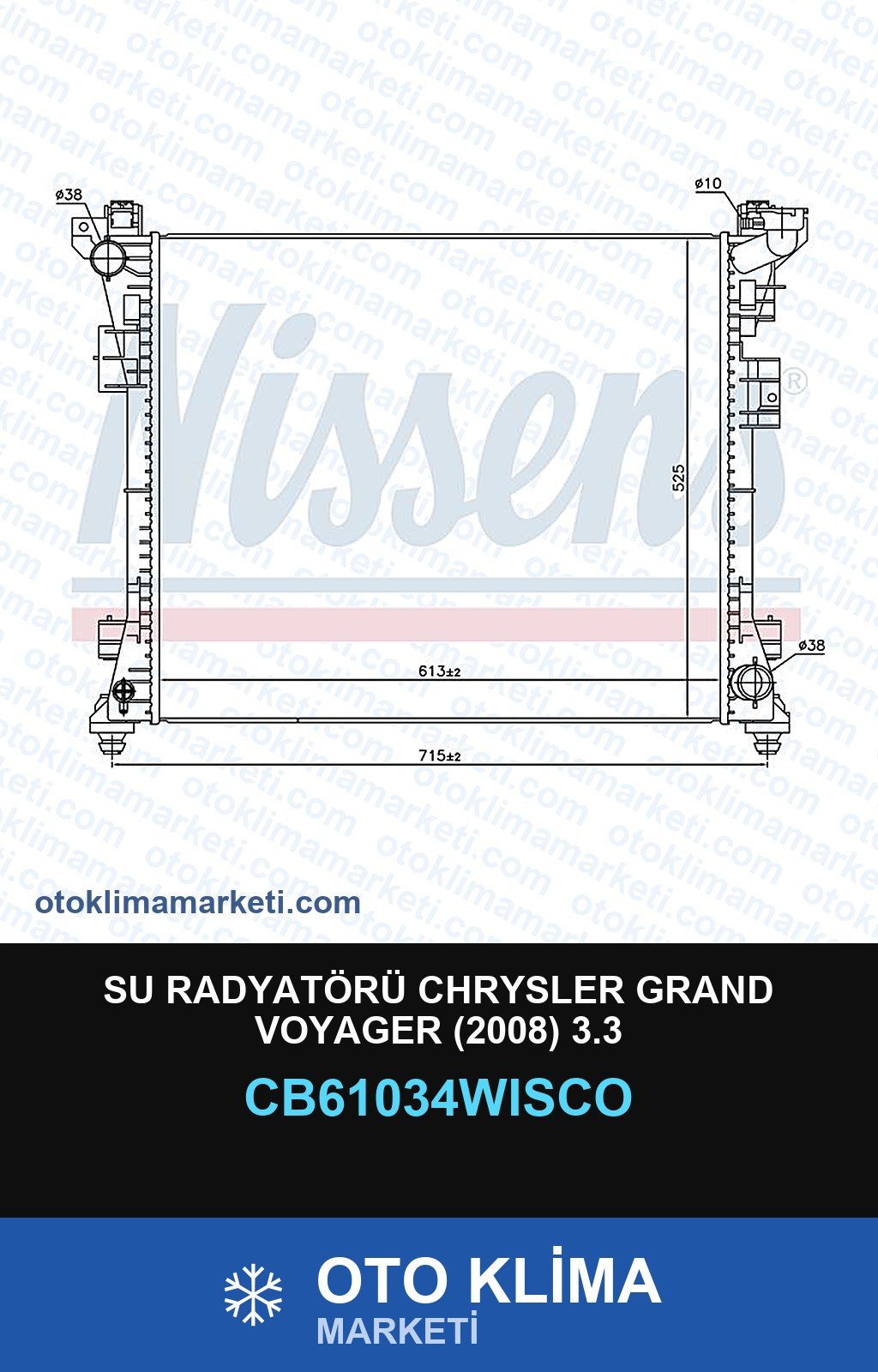 Su Radyatörü Chrysler Grand Voyager (2008) 3.3 — SU RADYATÖRÜ — WISCO marka — Uyumlu: CHRYSLER