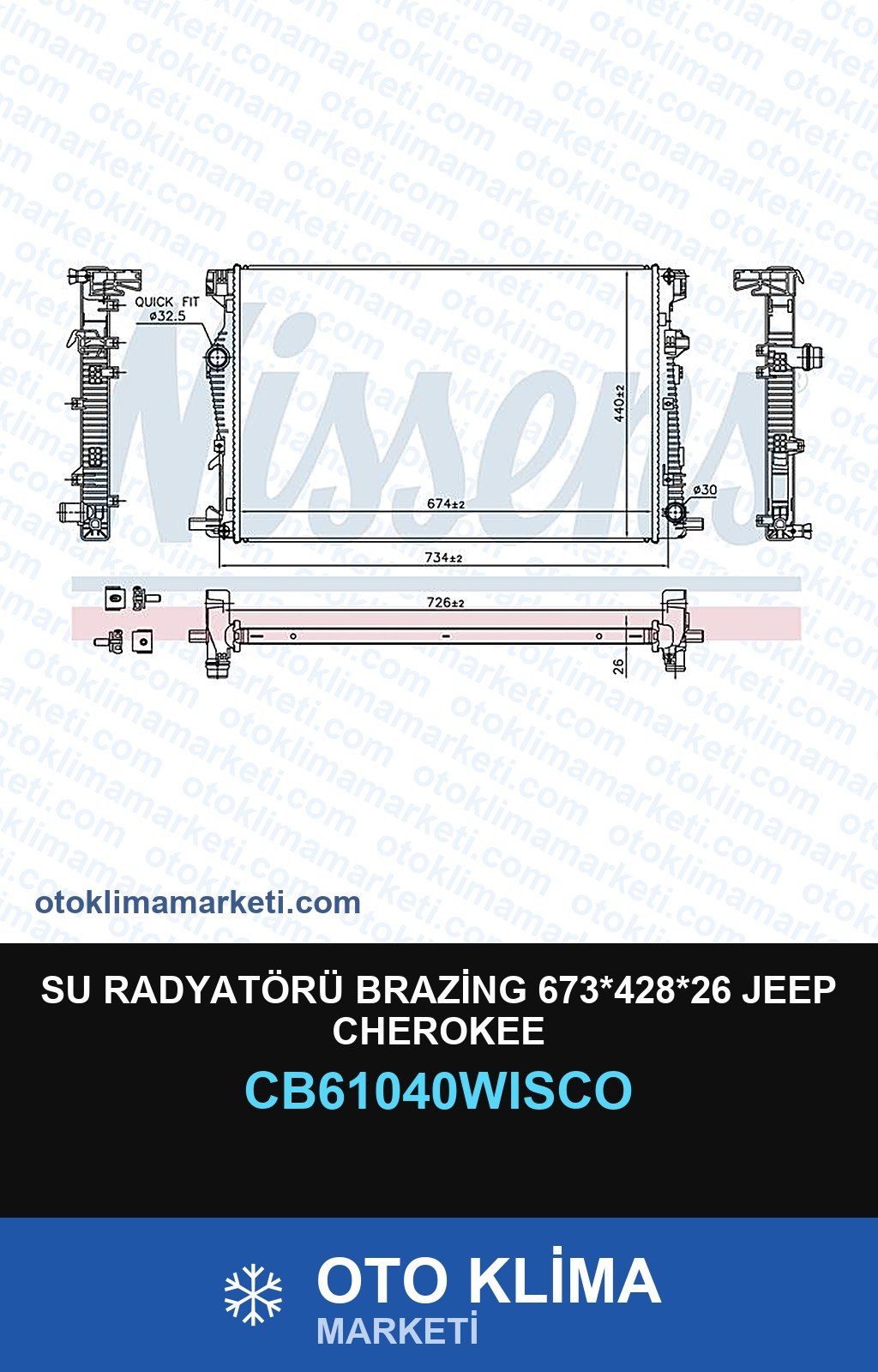 Su Radyatörü Brazing 673*428*26 Jeep Cherokee — SU RADYATÖRÜ — WISCO marka — Uyumlu: JEEP