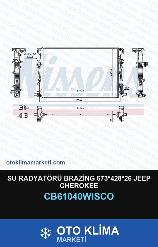 Su Radyatörü Brazing 673*428*26 Jeep Cherokee — SU RADYATÖRÜ — WISCO marka — Uyumlu: JEEP