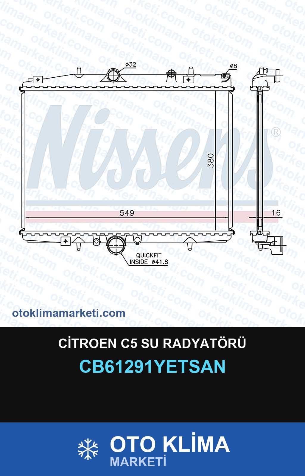 Citroen C5 Su Radyatörü — SU RADYATÖRÜ — YETSAN marka — Uyumlu: CITROEN