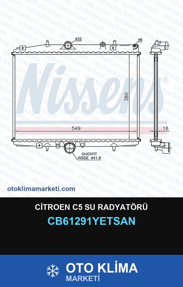 Citroen C5 Su Radyatörü — SU RADYATÖRÜ — YETSAN marka — Uyumlu: CITROEN