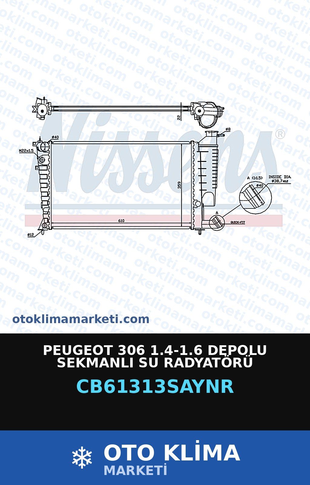 Peugeot 306 1.4-1.6 Depolu Sekmanlı Su Radyatörü — SU RADYATÖRÜ — COOLTECH marka — Uyumlu: PEUGEOT