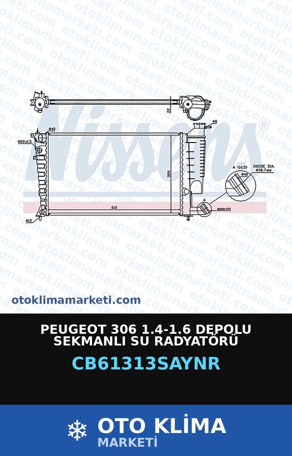 Peugeot 306 1.4-1.6 Depolu Sekmanlı Su Radyatörü — SU RADYATÖRÜ — COOLTECH marka — Uyumlu: PEUGEOT