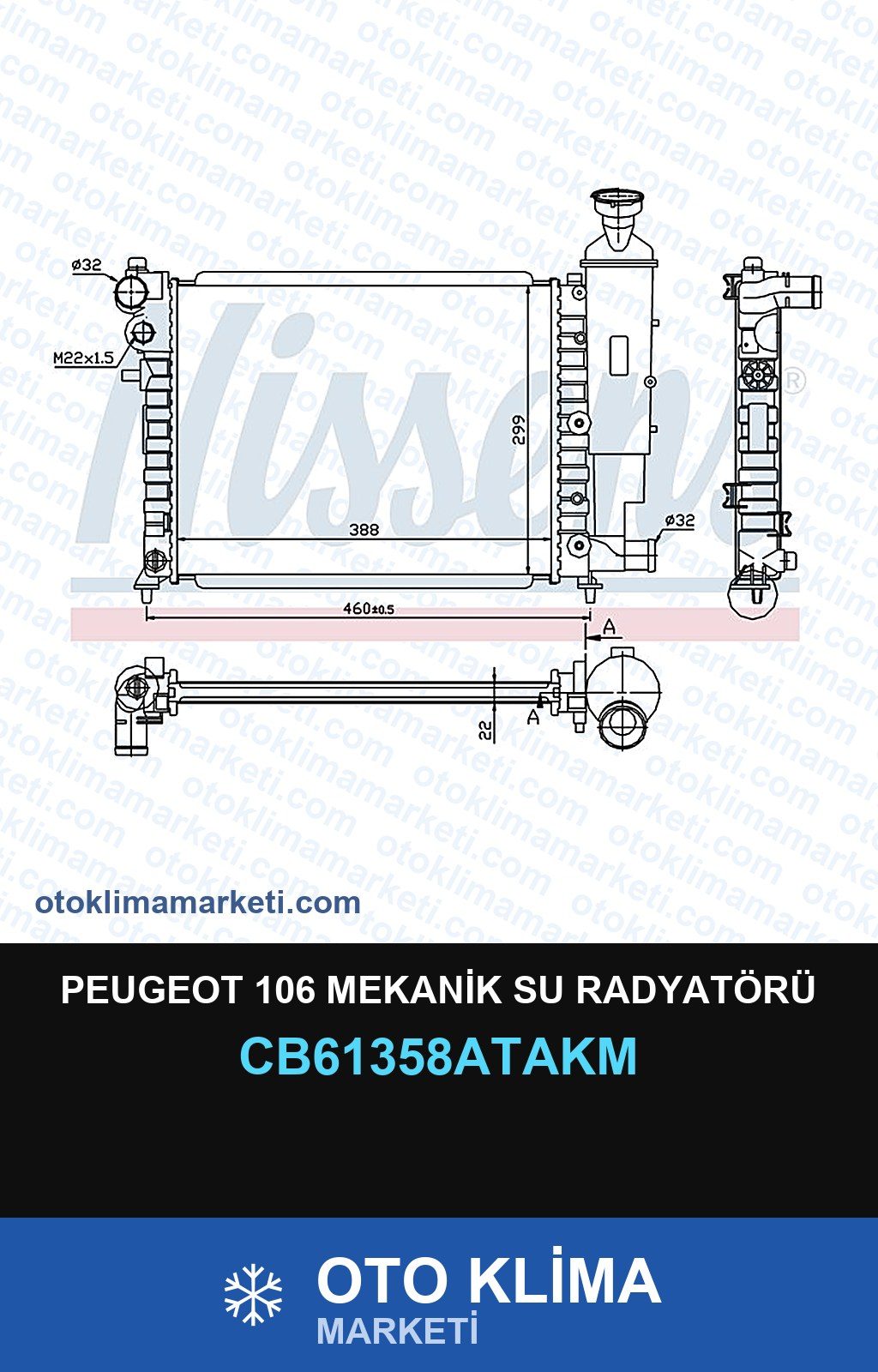 Peugeot 106 Mekanik Su Radyatörü — SU RADYATÖRÜ — VEKA marka — Uyumlu: PEUGEOT