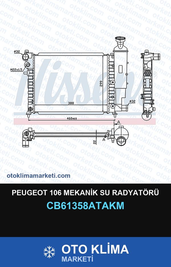 Peugeot 106 Mekanik Su Radyatörü — SU RADYATÖRÜ — VEKA marka — Uyumlu: PEUGEOT