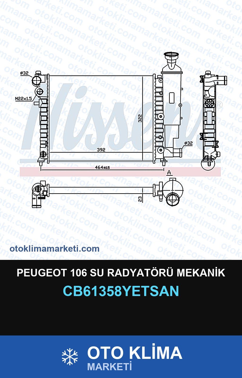 Peugeot 106 Su Radyatörü Mekanik — SU RADYATÖRÜ — YETSAN marka — Uyumlu: PEUGEOT