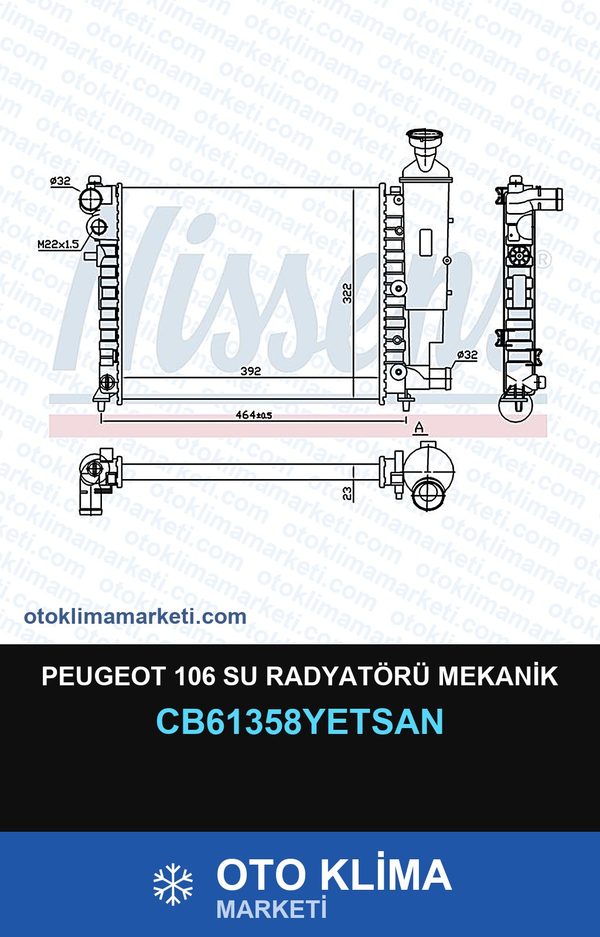 Peugeot 106 Su Radyatörü Mekanik — SU RADYATÖRÜ — YETSAN marka — Uyumlu: PEUGEOT