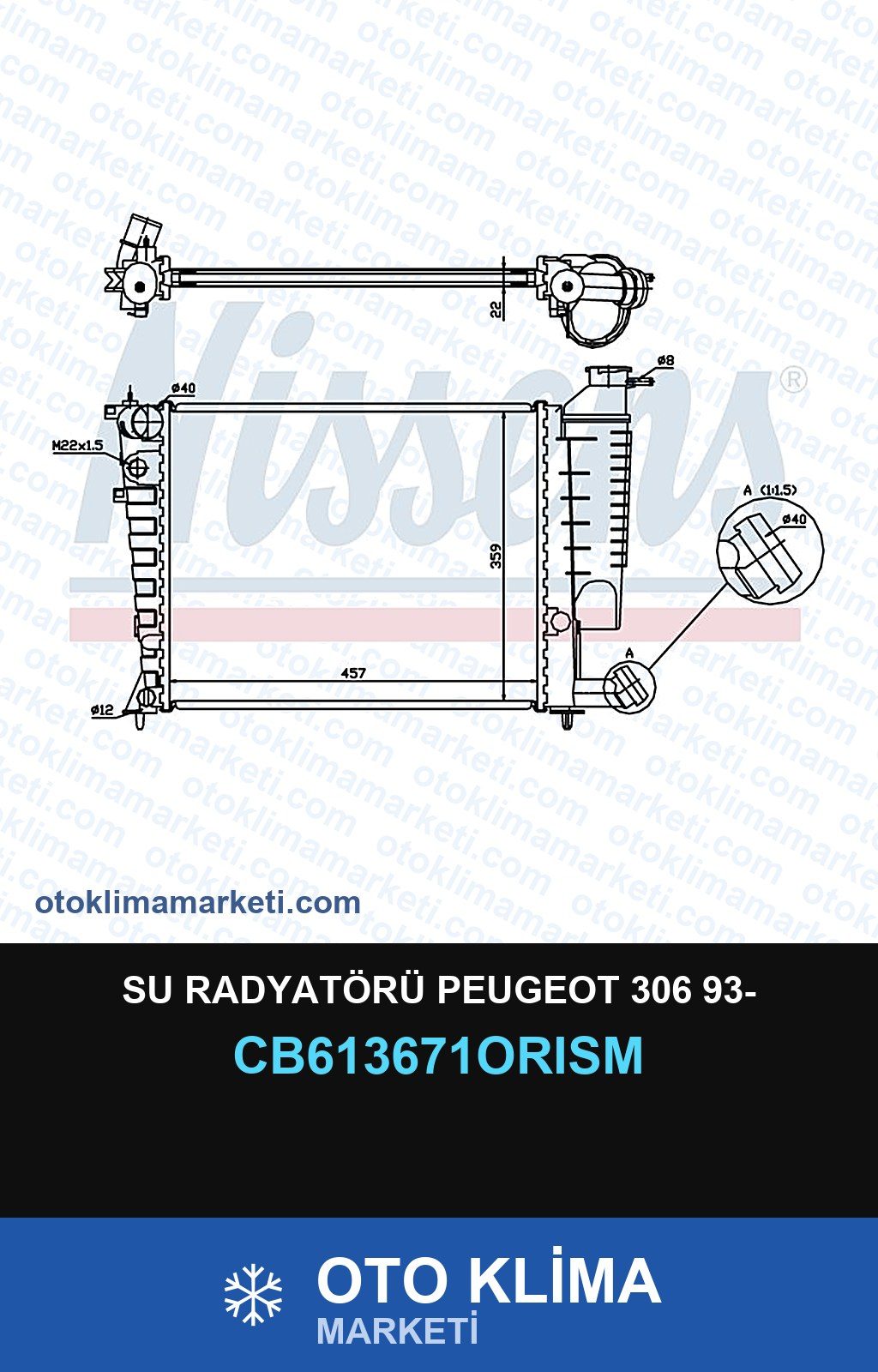 Su Radyatörü Peugeot 306 93- — SU RADYATÖRÜ — ORİS marka — Uyumlu: PEUGEOT