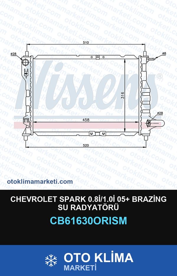 Chevrolet Spark 0.8İ/1.0İ 05+ Brazing Su Radyatörü — SU RADYATÖRÜ — ORİS marka — Uyumlu: CHEVROLET