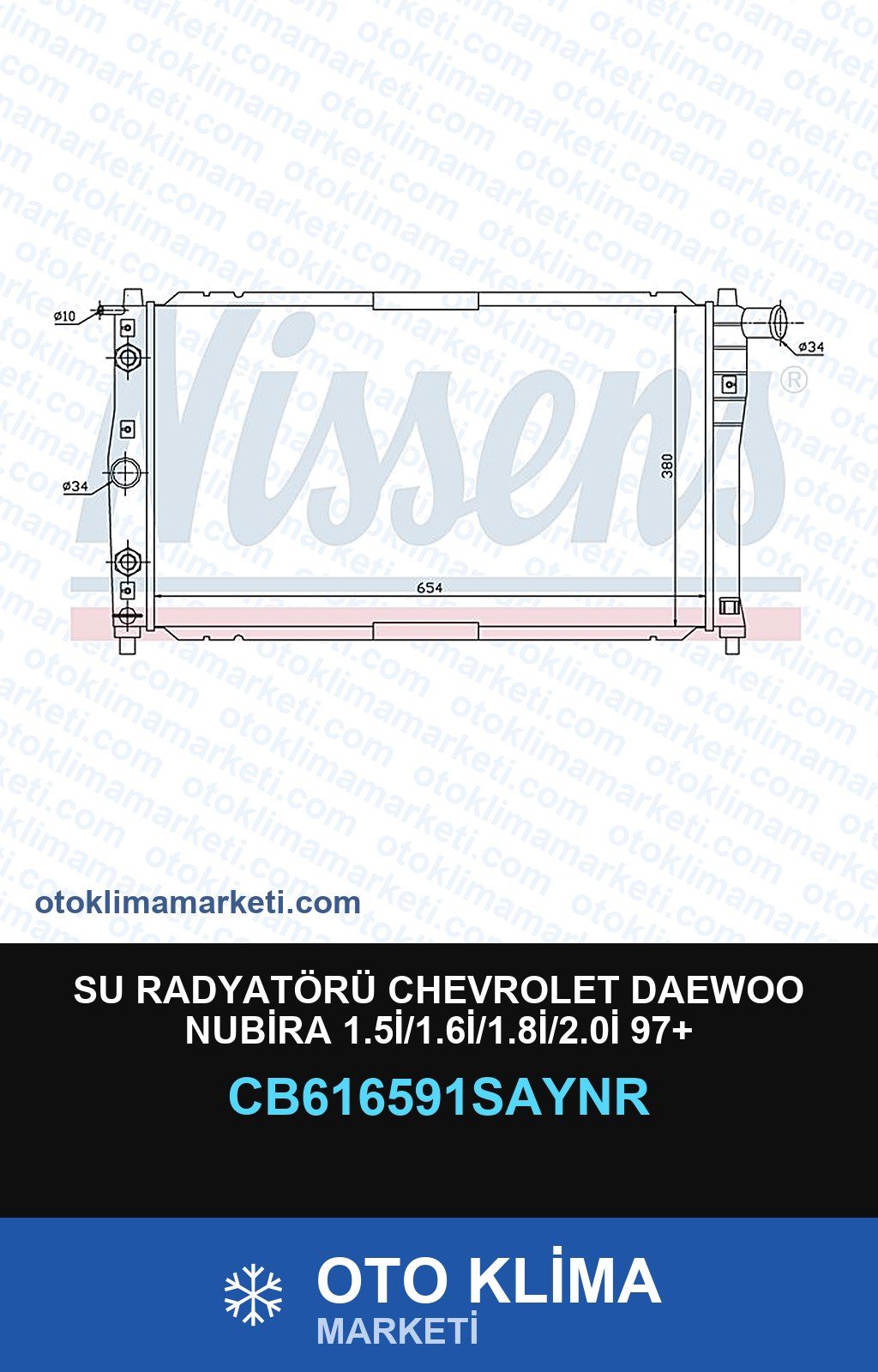Su Radyatörü Chevrolet Daewoo Nubira 1.5İ/1.6İ/1.8İ/2.0İ 97+ — SU RADYATÖRÜ — COOLTECH marka — Uyumlu: CHEVROLET, DAEWOO