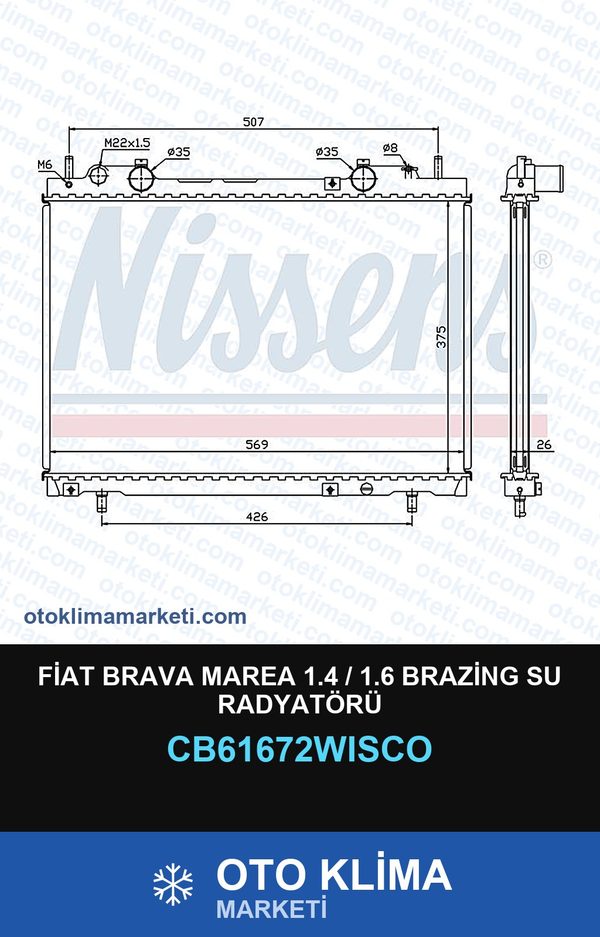 Fiat Brava Marea 1.4 / 1.6 Brazing Su Radyatörü — SU RADYATÖRÜ — WISCO marka — Uyumlu: FIAT