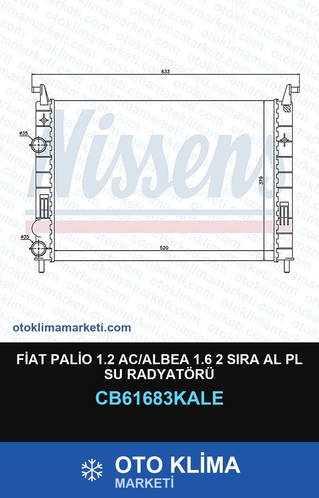 Fiat Palio 1.2 AC/Albea 1.6 2 Sıra Al Pl Su Radyatörü — SU RADYATÖRÜ — KALE marka — Uyumlu: FIAT