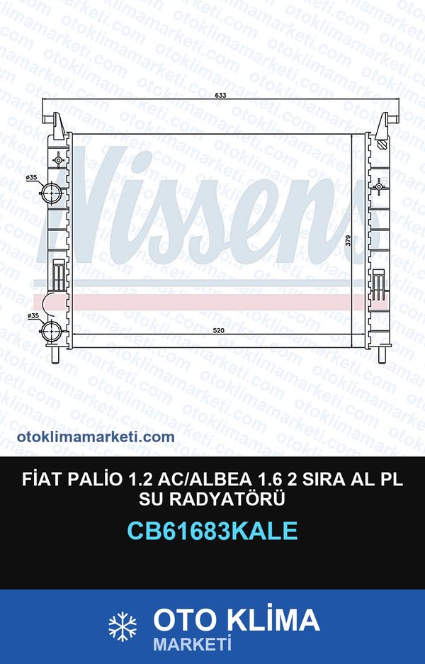 Fiat Palio 1.2 AC/Albea 1.6 2 Sıra Al Pl Su Radyatörü — SU RADYATÖRÜ — KALE marka — Uyumlu: FIAT