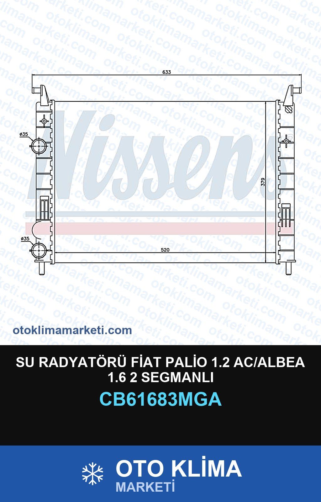 Su Radyatörü Fiat Palio 1.2 AC/Albea 1.6 2 Segmanlı — SU RADYATÖRÜ — MGA marka — Uyumlu: FIAT