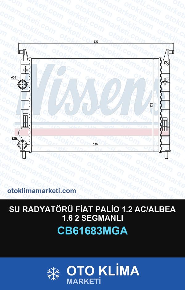Su Radyatörü Fiat Palio 1.2 AC/Albea 1.6 2 Segmanlı — SU RADYATÖRÜ — MGA marka — Uyumlu: FIAT
