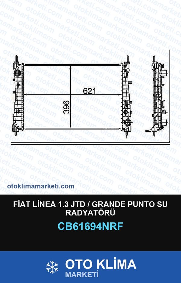 Fiat Linea 1.3 JTD / Grande Punto Su Radyatörü — SU RADYATÖRÜ — NRF marka — Uyumlu: FIAT