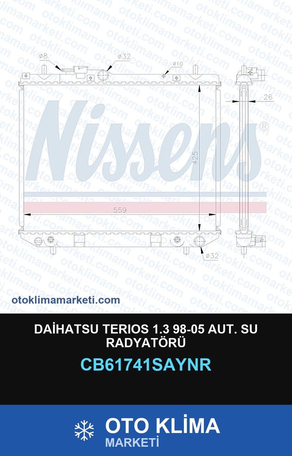 Daihatsu Terıos 1.3 98-05 Aut. Su Radyatörü — SU RADYATÖRÜ — UNICORE marka