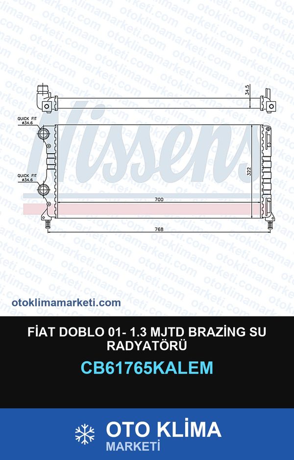Fiat Doblo 01- 1.3 Mjtd Brazing Su Radyatörü — SU RADYATÖRÜ — KALE marka — Uyumlu: FIAT