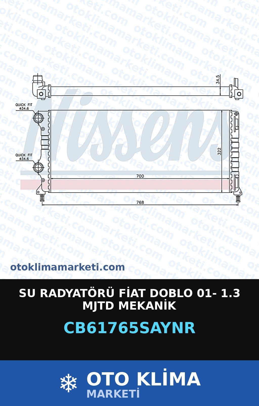 Su Radyatörü Fiat Doblo 01- 1.3 Mjtd Mekanik — SU RADYATÖRÜ — COOLTECH marka — Uyumlu: FIAT