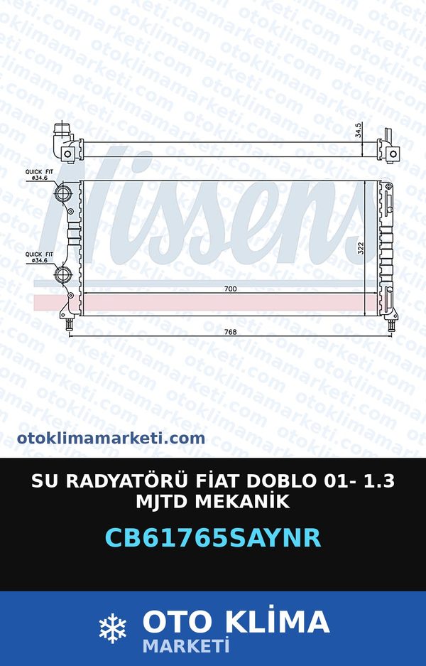 Su Radyatörü Fiat Doblo 01- 1.3 Mjtd Mekanik — SU RADYATÖRÜ — COOLTECH marka — Uyumlu: FIAT