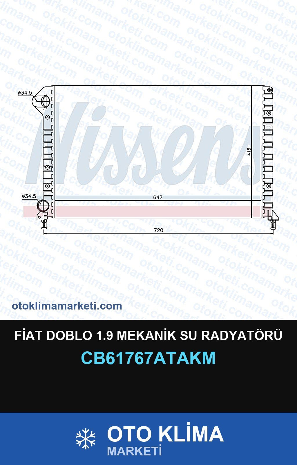 Fiat Doblo 1.9 Mekanik Su Radyatörü — SU RADYATÖRÜ — VEKA marka — Uyumlu: FIAT