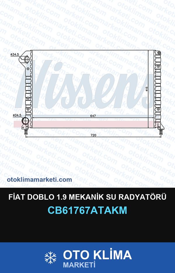 Fiat Doblo 1.9 Mekanik Su Radyatörü — SU RADYATÖRÜ — VEKA marka — Uyumlu: FIAT