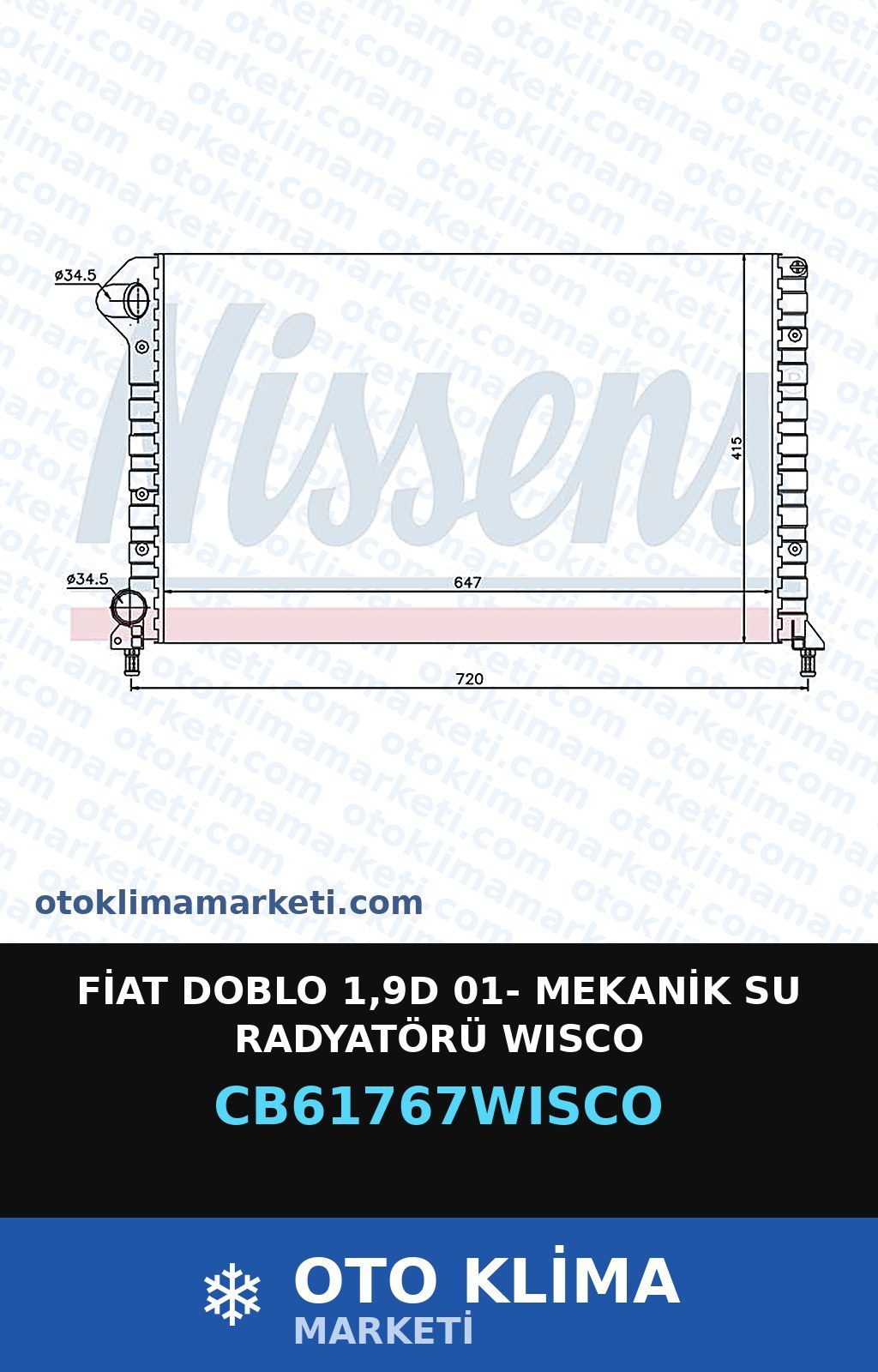 Fiat Doblo 1,9D 01- Mekanik Su Radyatörü Wisco — SU RADYATÖRÜ — WISCO marka — Uyumlu: FIAT