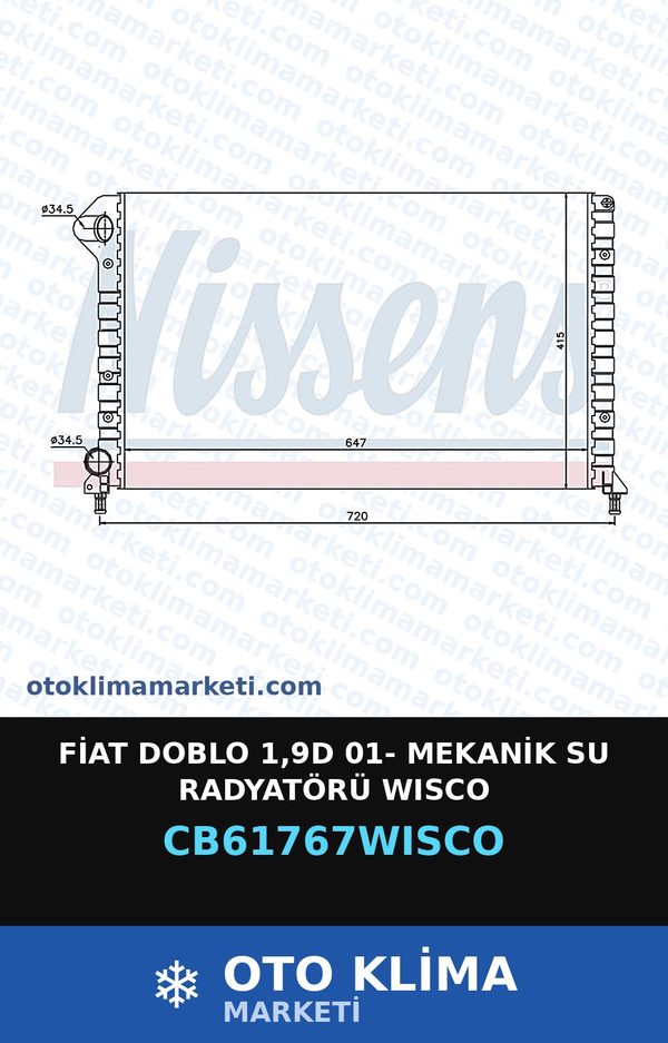 Fiat Doblo 1,9D 01- Mekanik Su Radyatörü Wisco — SU RADYATÖRÜ — WISCO marka — Uyumlu: FIAT