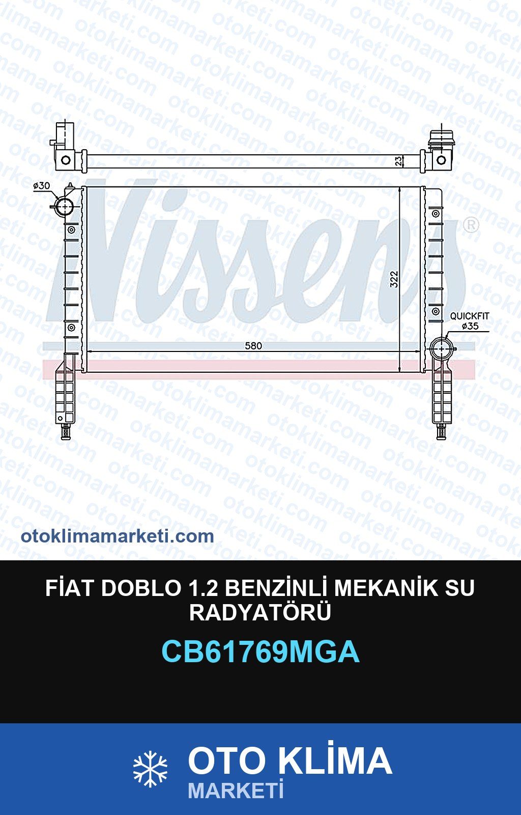 Fiat Doblo 1.2 Benzinli Mekanik Su Radyatörü — SU RADYATÖRÜ — MGA marka — Uyumlu: FIAT