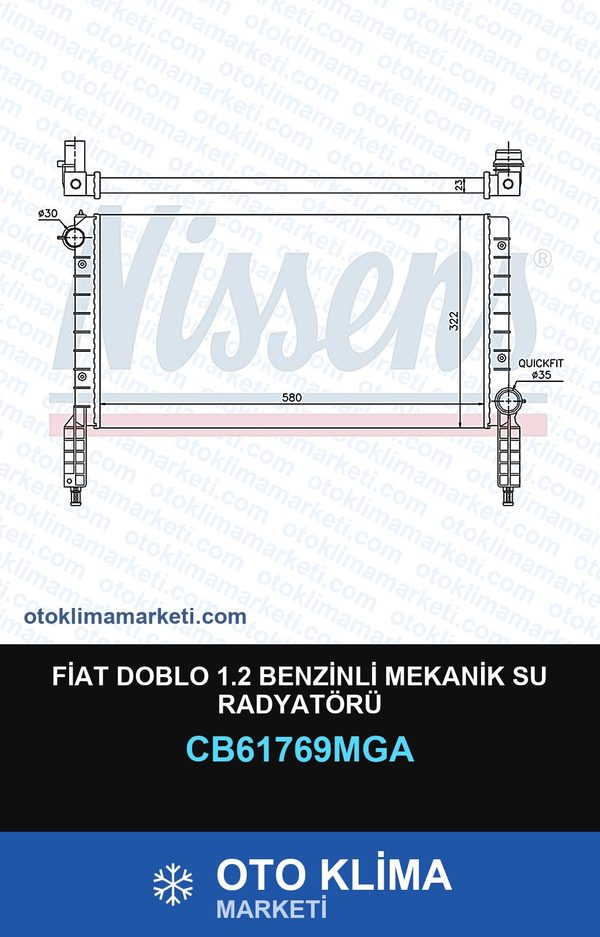 Fiat Doblo 1.2 Benzinli Mekanik Su Radyatörü — SU RADYATÖRÜ — MGA marka — Uyumlu: FIAT