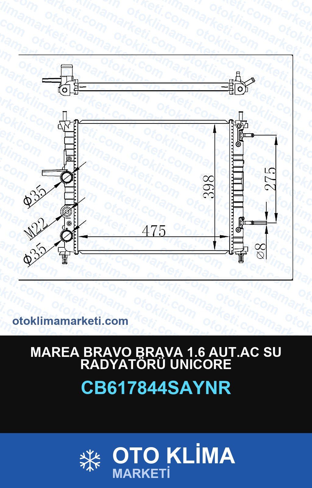 Marea Bravo Brava 1.6 Aut.AC Su Radyatörü Unicore — SU RADYATÖRÜ — UNICORE marka