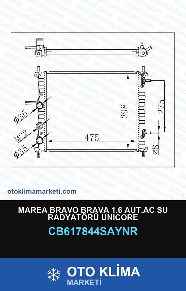 Marea Bravo Brava 1.6 Aut.AC Su Radyatörü Unicore — SU RADYATÖRÜ — UNICORE marka
