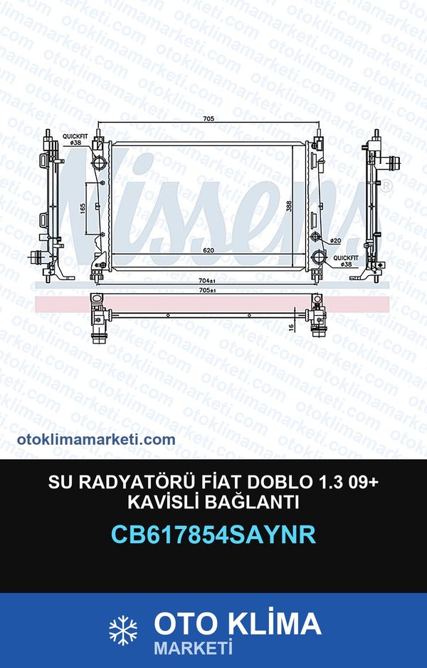 Su Radyatörü Fiat Doblo 1.3 09+ Kavisli Bağlantı — SU RADYATÖRÜ — UNICORE marka — Uyumlu: FIAT