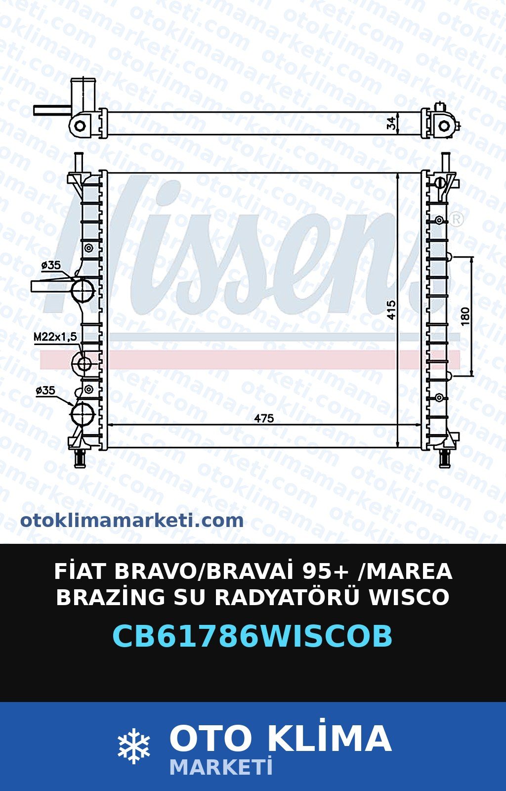 Fiat Bravo/Bravai 95+ /Marea Brazing Su Radyatörü Wisco — SU RADYATÖRÜ — WISCO marka — Uyumlu: FIAT
