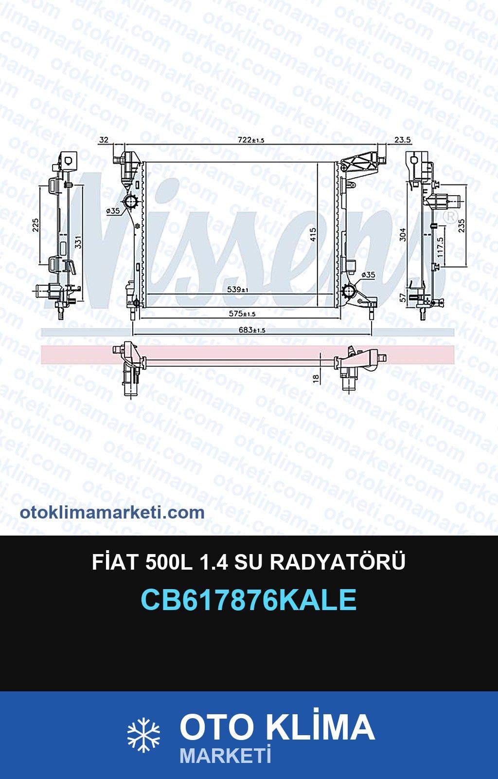 Fiat 500L 1.4 Su Radyatörü — SU RADYATÖRÜ — KALE marka — Uyumlu: FIAT