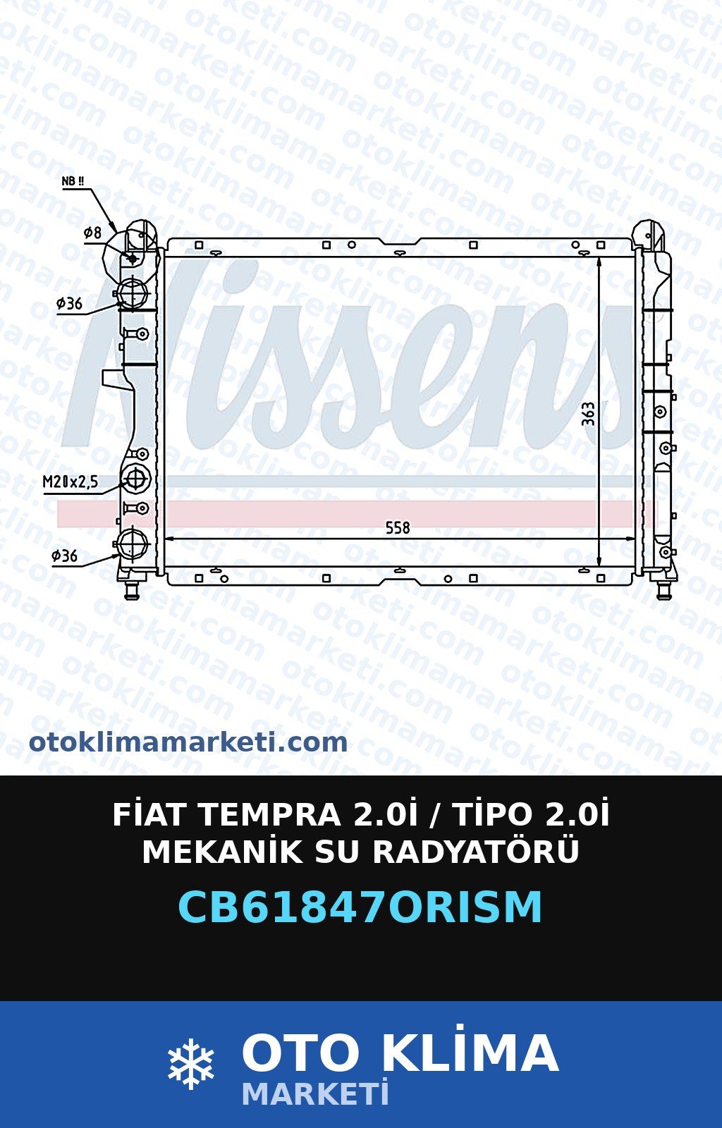 Fiat Tempra 2.0İ / Tipo 2.0İ Mekanik Su Radyatörü — SU RADYATÖRÜ — ORİS marka — Uyumlu: FIAT