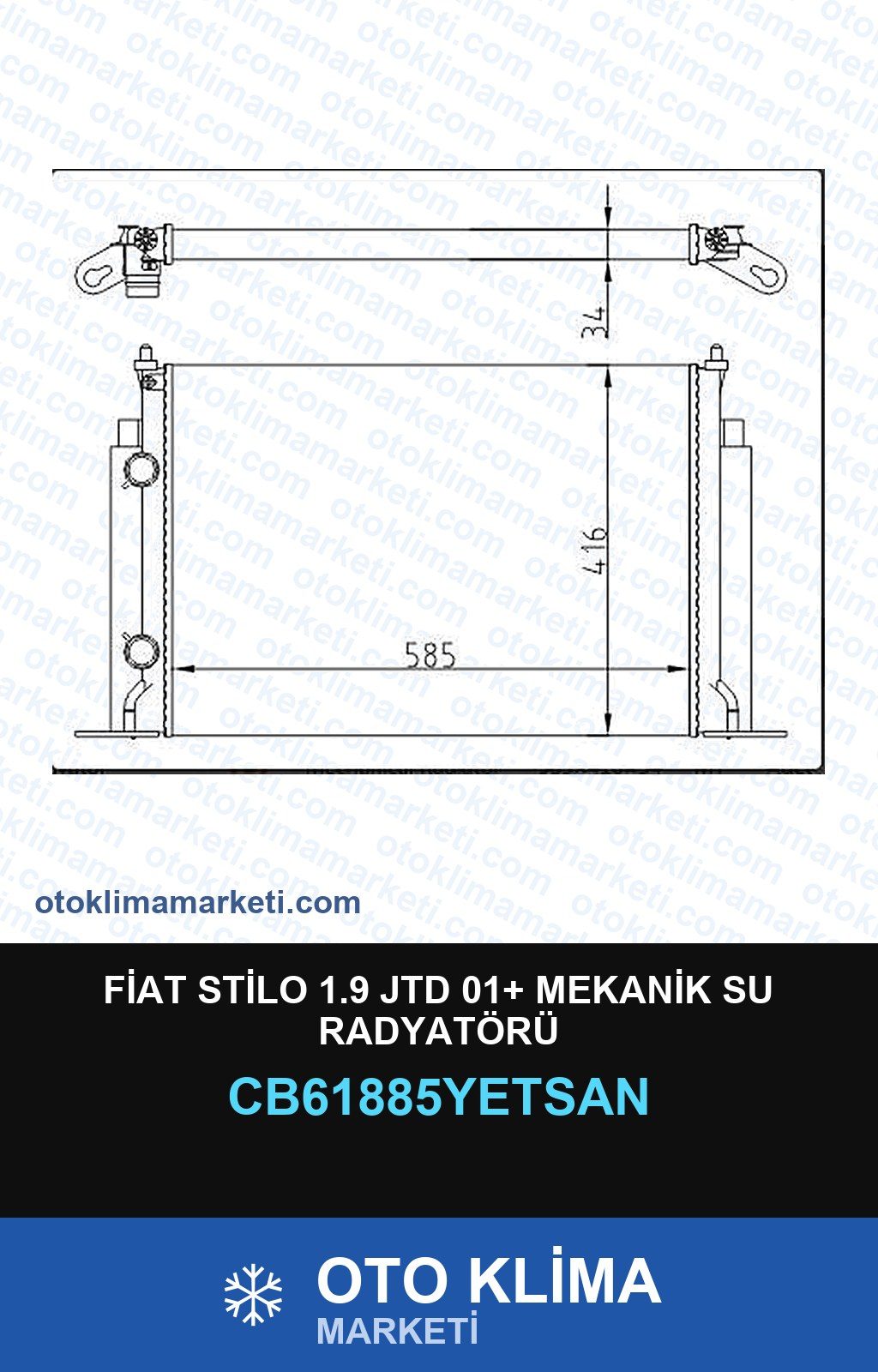 Fiat Stilo 1.9 JTD 01+ Mekanik Su Radyatörü — SU RADYATÖRÜ — YETSAN marka — Uyumlu: FIAT