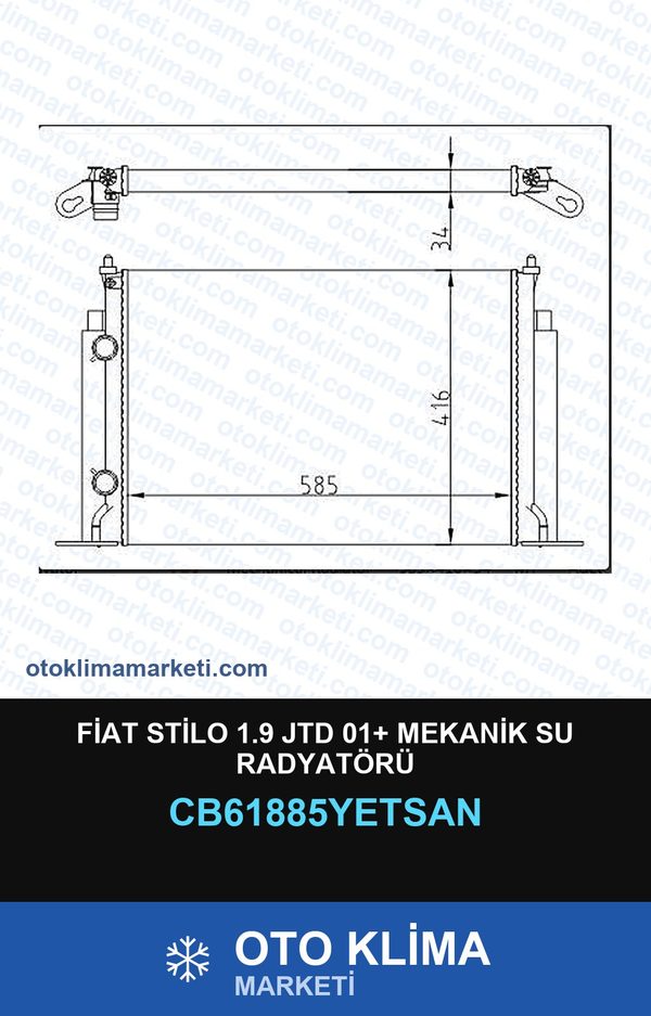 Fiat Stilo 1.9 JTD 01+ Mekanik Su Radyatörü — SU RADYATÖRÜ — YETSAN marka — Uyumlu: FIAT