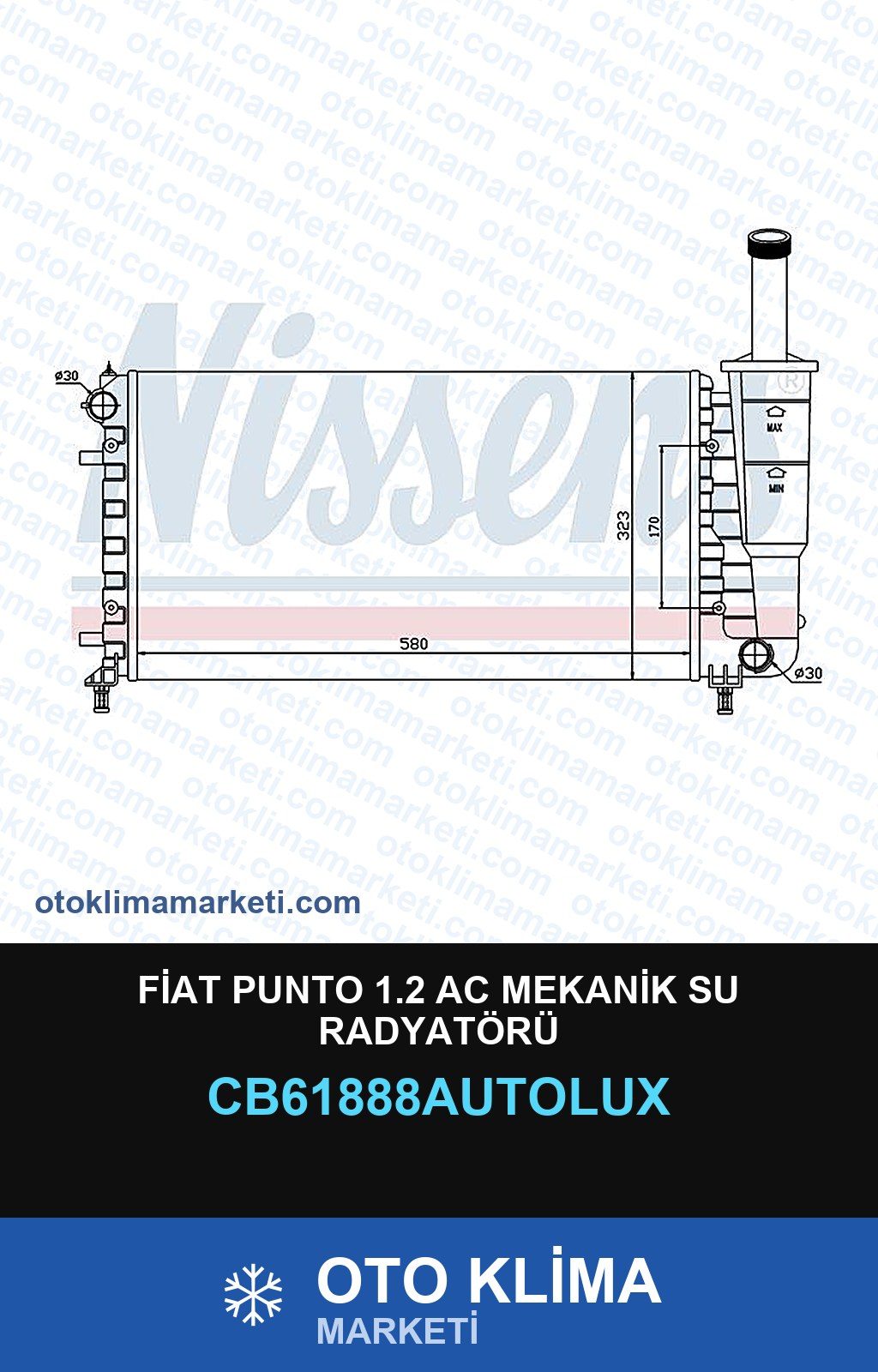 Fiat Punto 1.2 AC Mekanik Su Radyatörü — SU RADYATÖRÜ — AUTOLUX marka — Uyumlu: FIAT