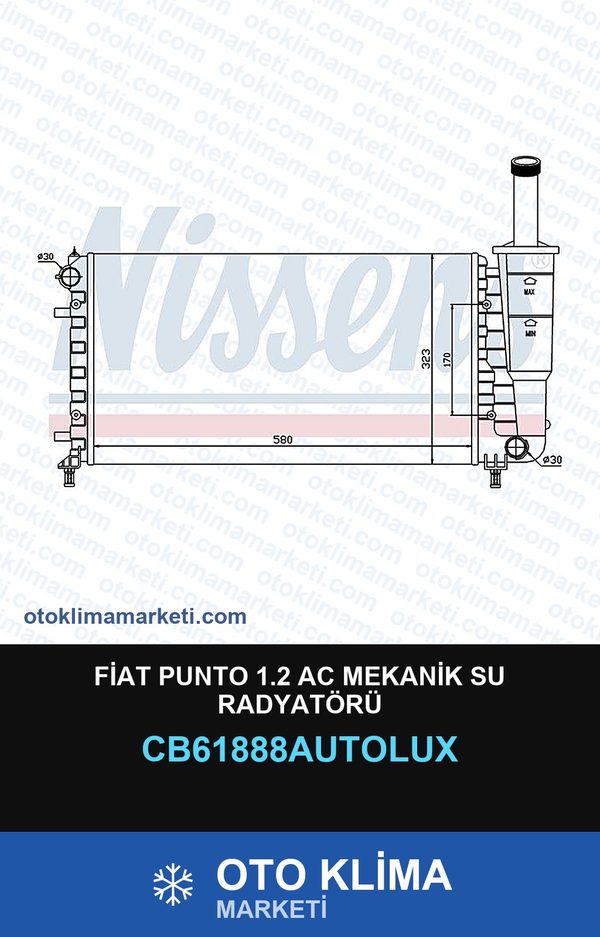 Fiat Punto 1.2 AC Mekanik Su Radyatörü — SU RADYATÖRÜ — AUTOLUX marka — Uyumlu: FIAT