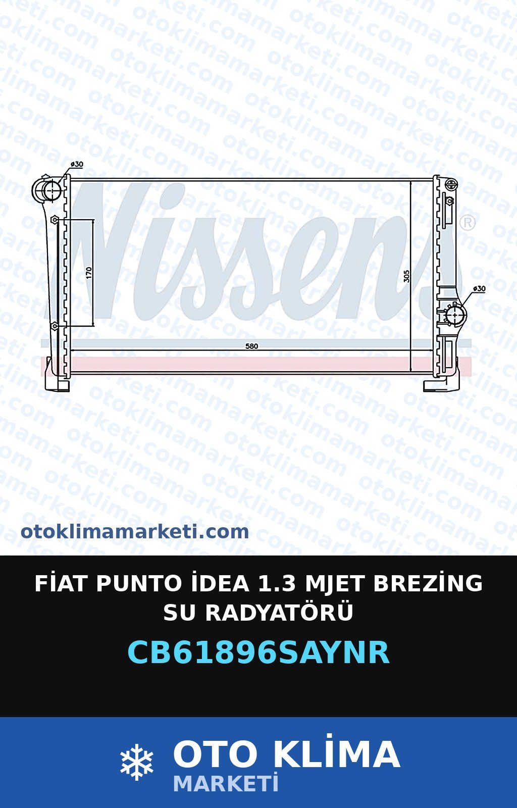 Fiat Punto İdea 1.3 Mjet Brezing Su Radyatörü — SU RADYATÖRÜ — UNICORE marka — Uyumlu: FIAT