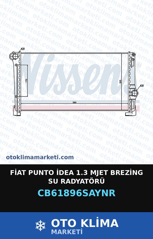 Fiat Punto İdea 1.3 Mjet Brezing Su Radyatörü — SU RADYATÖRÜ — UNICORE marka — Uyumlu: FIAT