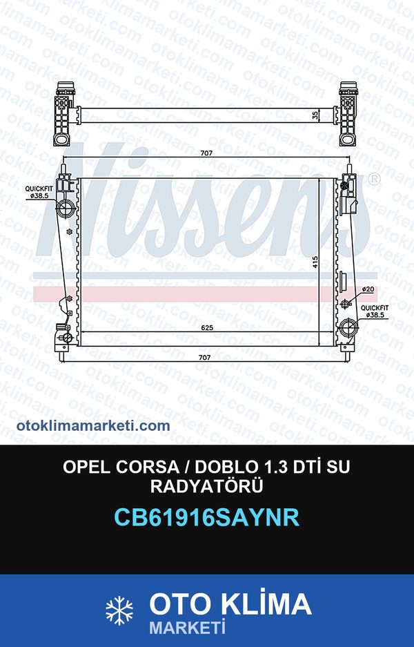 Opel Corsa / Doblo 1.3 Dti Su Radyatörü — SU RADYATÖRÜ — UNICORE marka — Uyumlu: OPEL