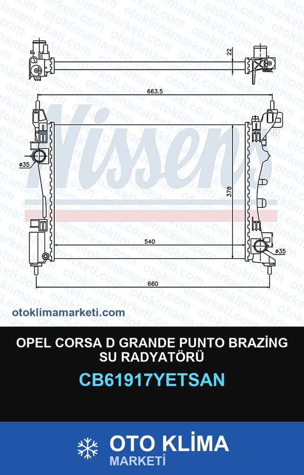 Opel Corsa D Grande Punto Brazing Su Radyatörü — SU RADYATÖRÜ — YETSAN marka — Uyumlu: OPEL